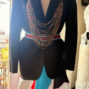 Elegant  DiMitri Black Blazer& Asymmetrical skirt with Accentuated with Belt